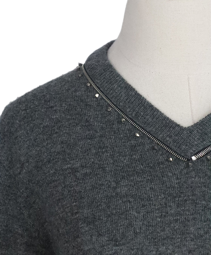 Marc Jacobs Grey Wool Zipper V-Neck Sweater 5