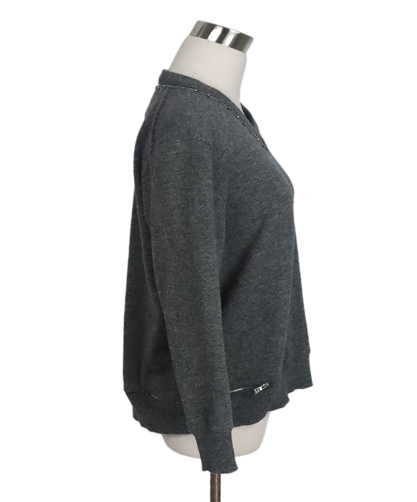 Marc Jacobs Grey Wool Zipper V-Neck Sweater 1