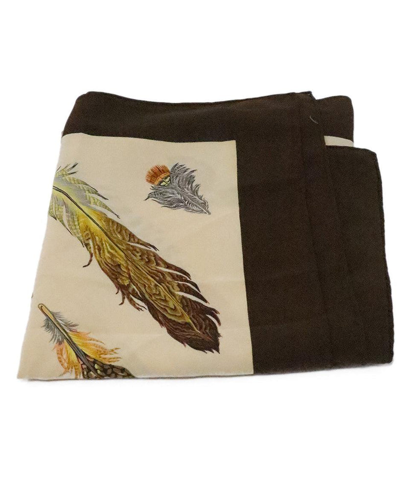 Mark Cross Brown & Beige Feather Print Scarf - Michael's Consignment NYC