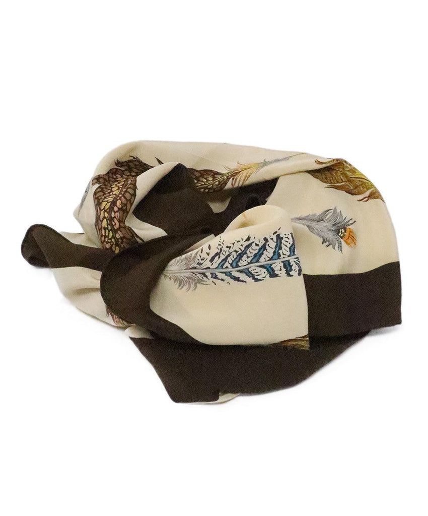 Mark Cross Brown & Beige Feather Print Scarf - Michael's Consignment NYC