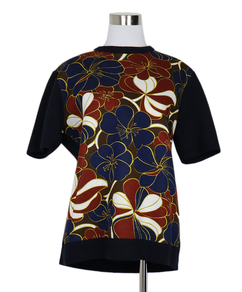 Marni Blue Floral Print Wool Sweater sz 6 - Michael's Consignment NYC