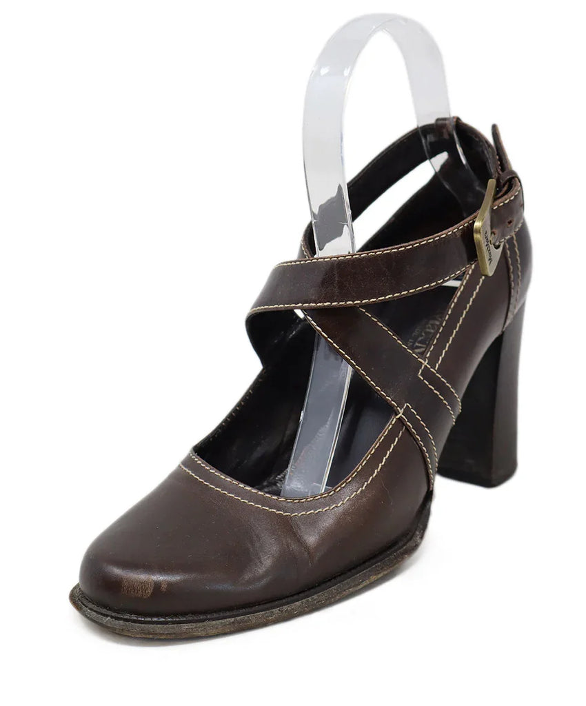 Max Mara Brown Leather & White Stitching Heels sz 6 - Michael's Consignment NYC