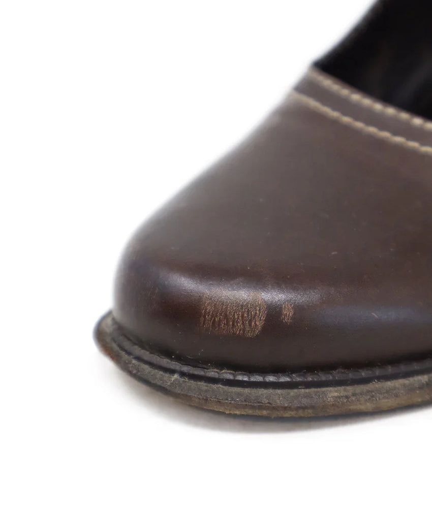 Max Mara Brown Leather & White Stitching Heels sz 6 - Michael's Consignment NYC