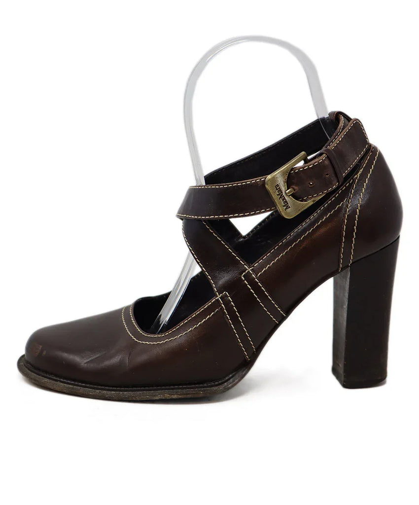 Max Mara Brown Leather & White Stitching Heels sz 6 - Michael's Consignment NYC