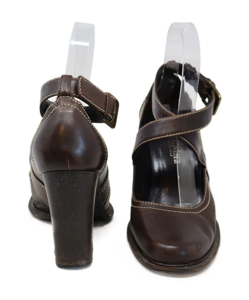 Max Mara Brown Leather & White Stitching Heels sz 6 - Michael's Consignment NYC