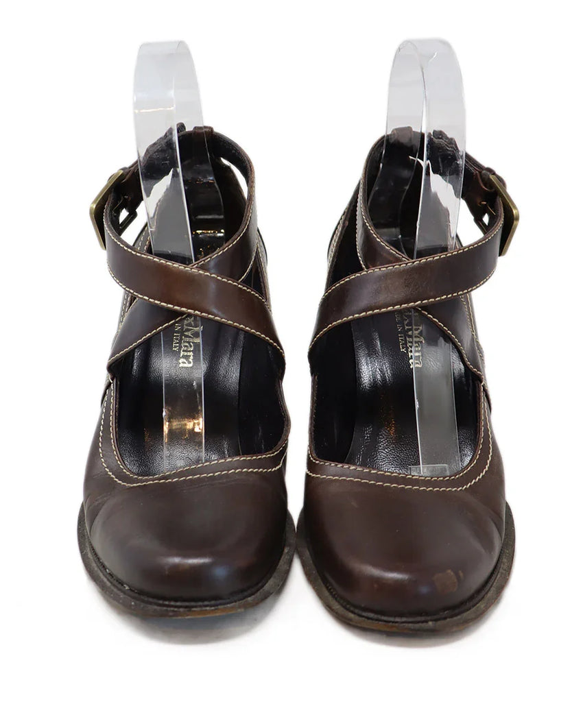 Max Mara Brown Leather & White Stitching Heels sz 6 - Michael's Consignment NYC