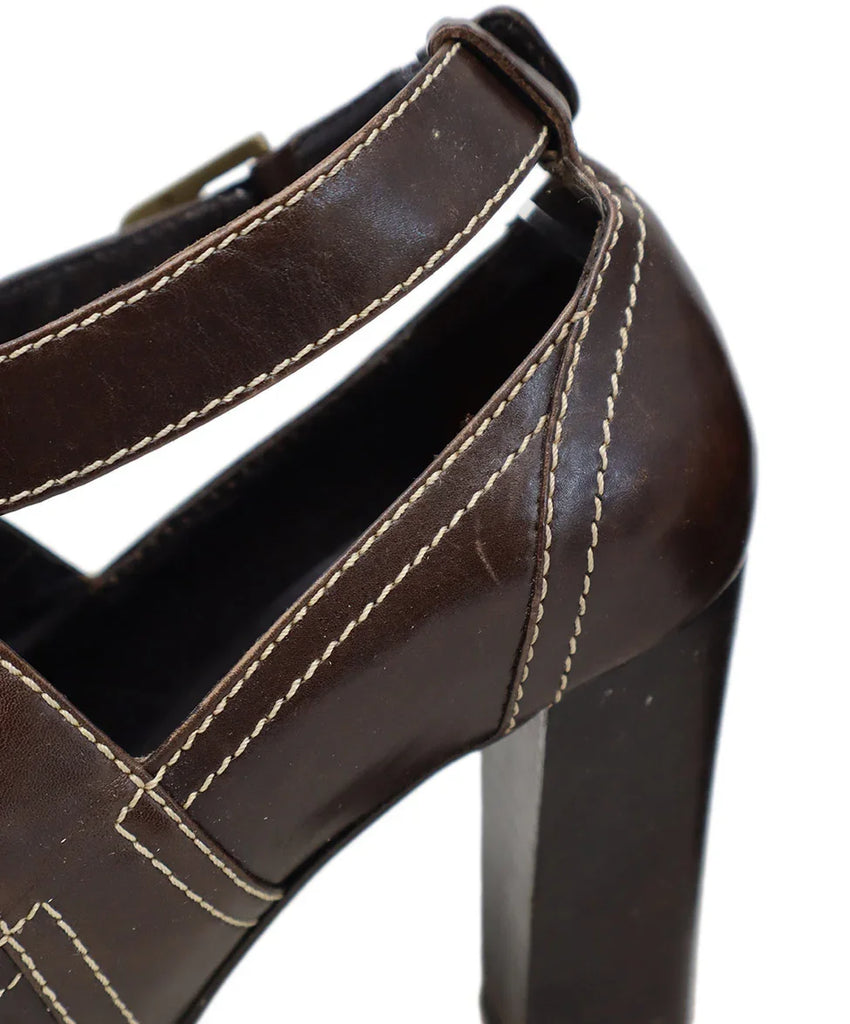 Max Mara Brown Leather & White Stitching Heels sz 6 - Michael's Consignment NYC