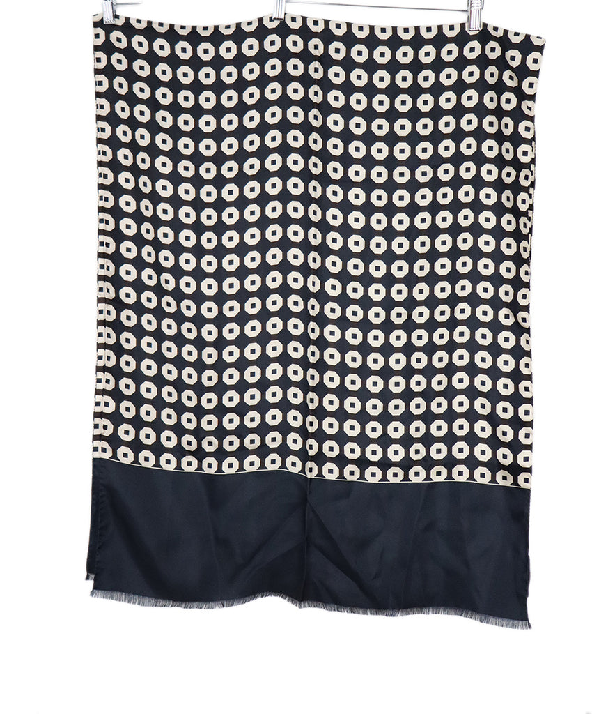 Max Mara Navy Brown & White Print Silk Scarf 1