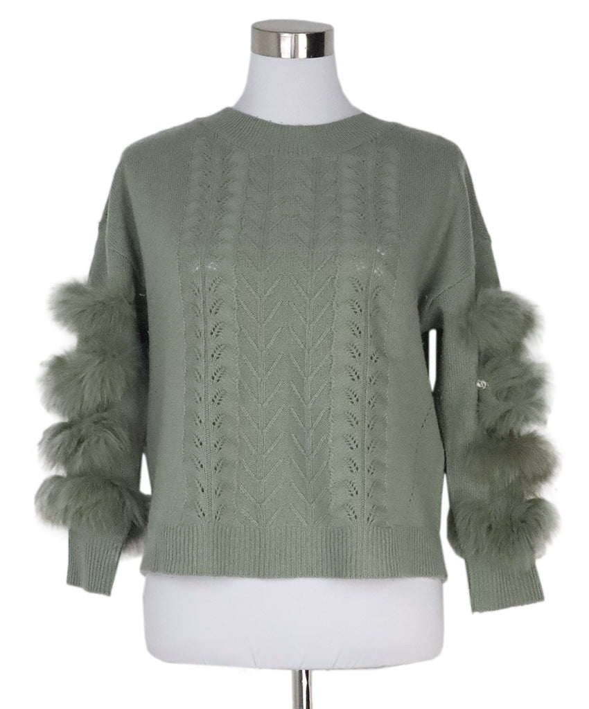 Max & Moi Green Cashmere & Fox Trim Sweater 