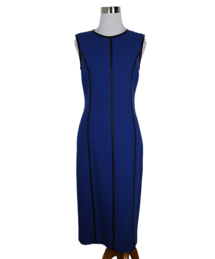 Michael Kors Blue Wool & Black Leather Dress 