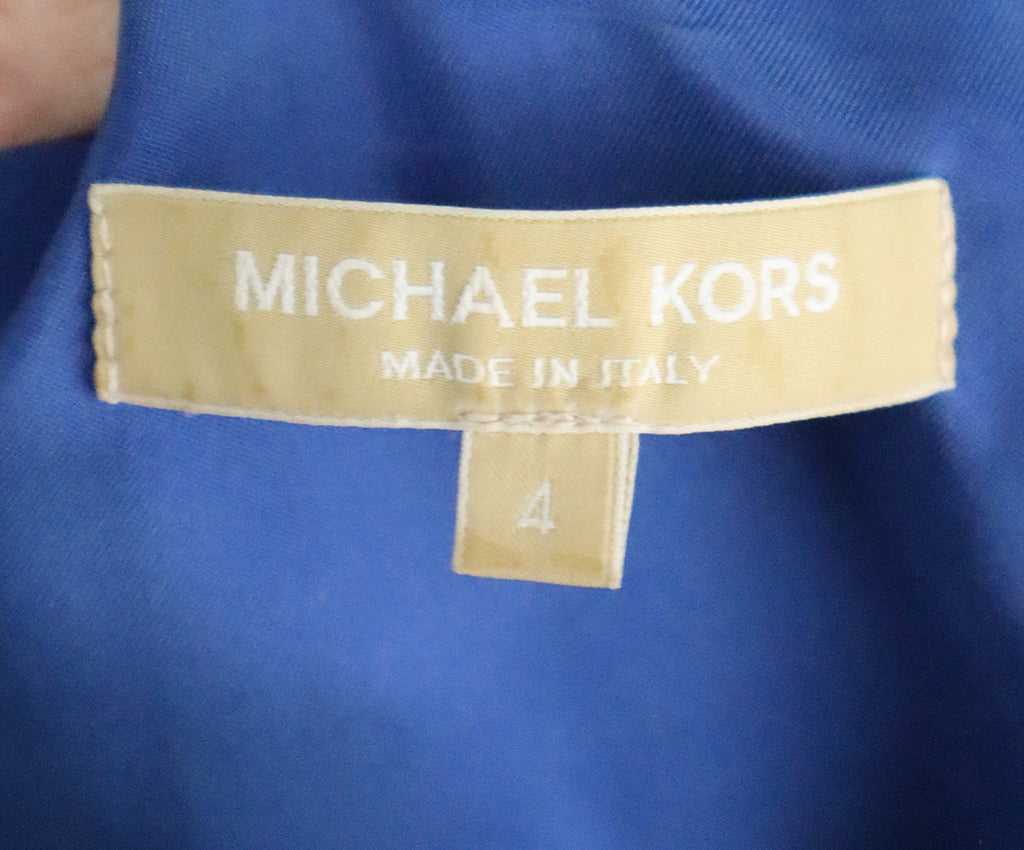 Michael Kors Blue Wool & Black Leather Dress 3