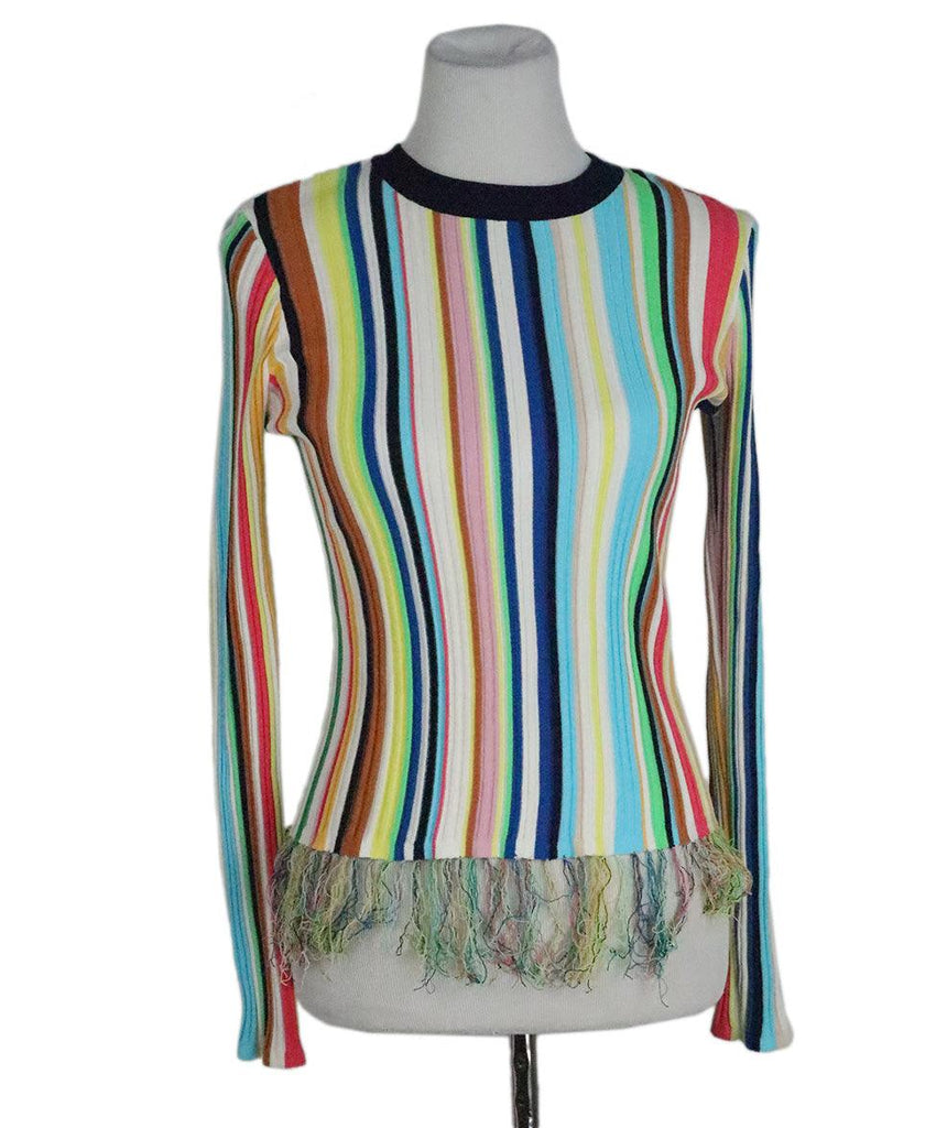 Milly Rainbow Striped Sweater w/ Fringe Trim sz 4 - Michael's Consignment NYC