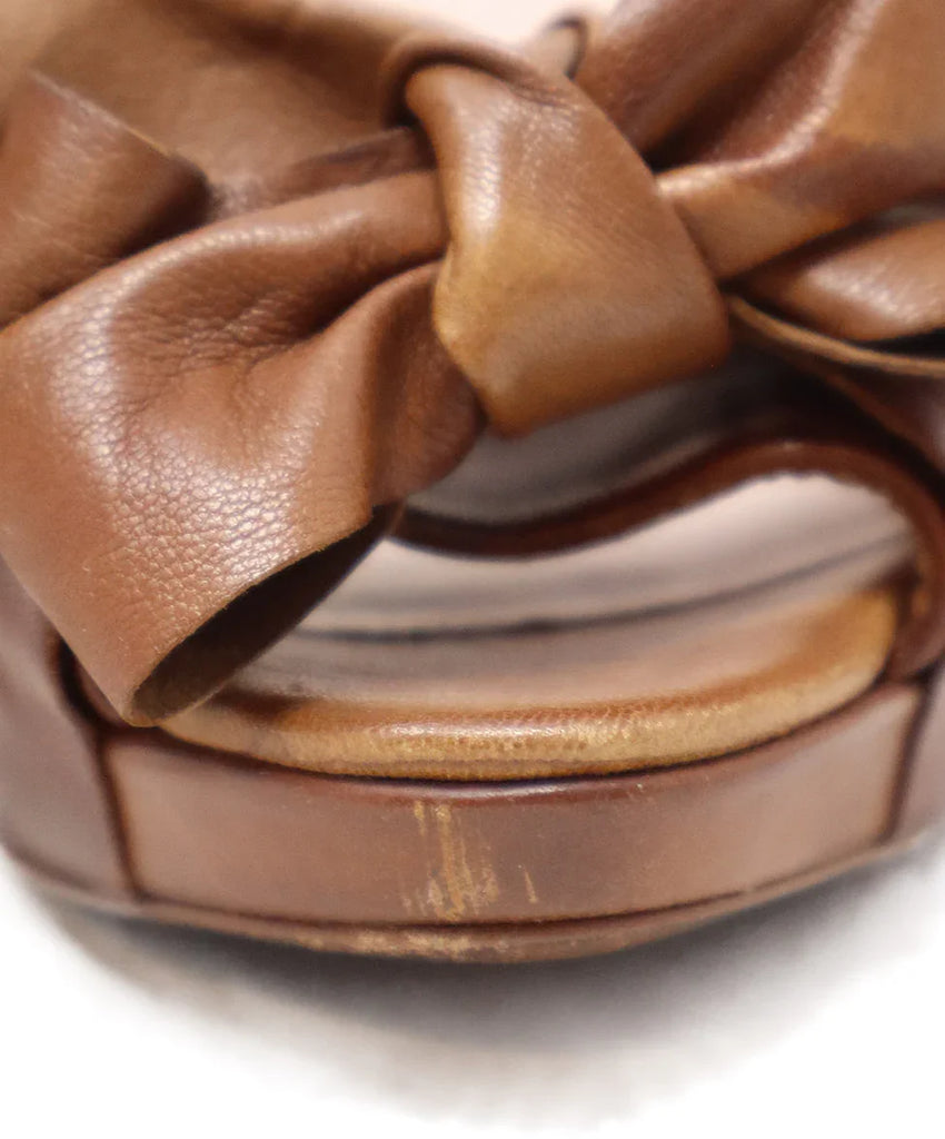 Miu Miu Brown Leather Bow Trim Heels sz 7 - Michael's Consignment NYC