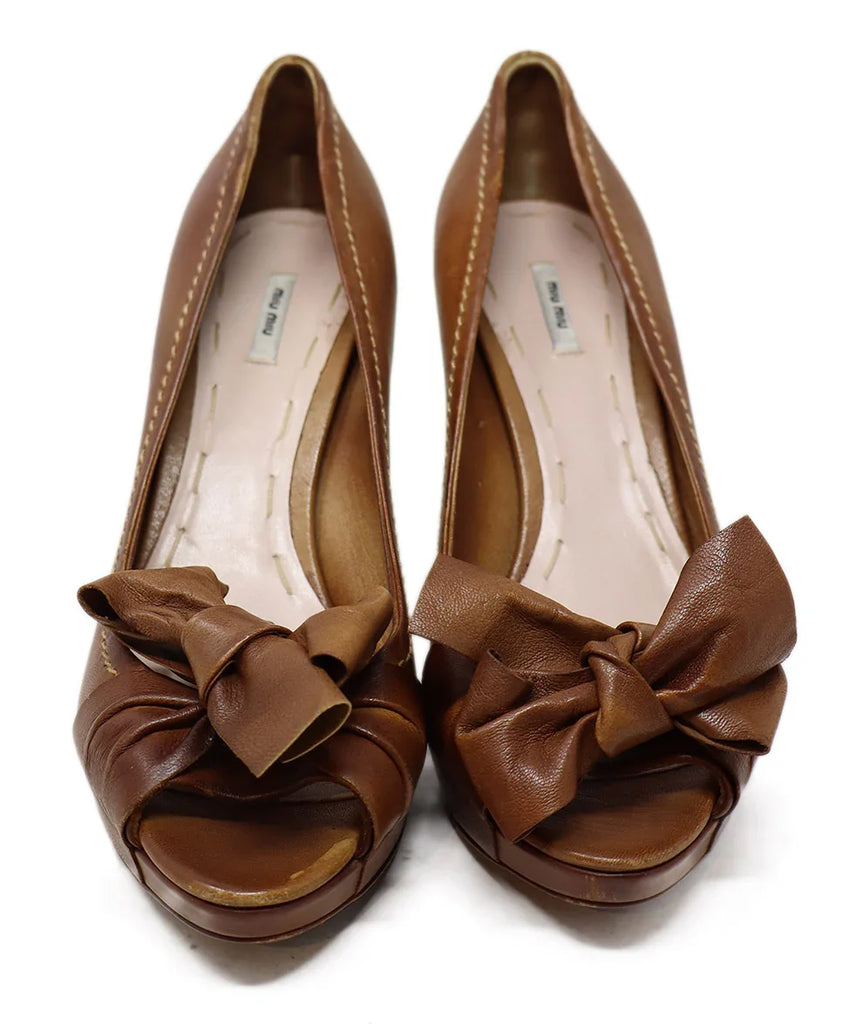 Miu Miu Brown Leather Bow Trim Heels sz 7 - Michael's Consignment NYC