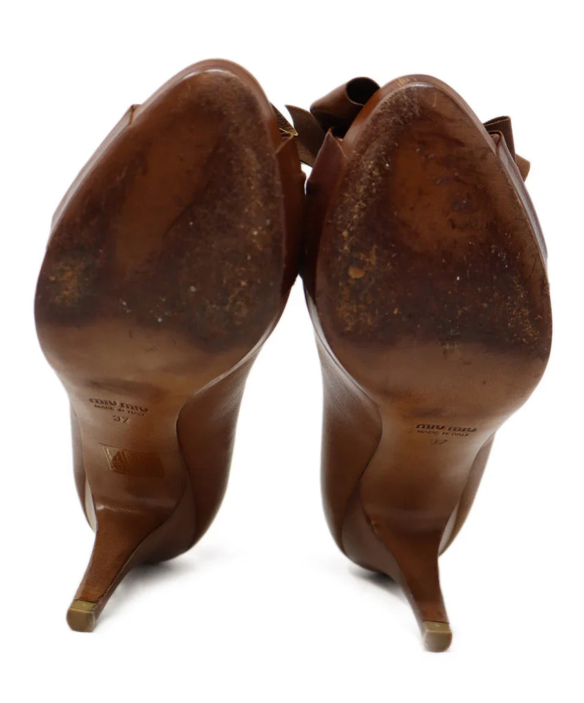 Miu Miu Brown Leather Bow Trim Heels sz 7 - Michael's Consignment NYC