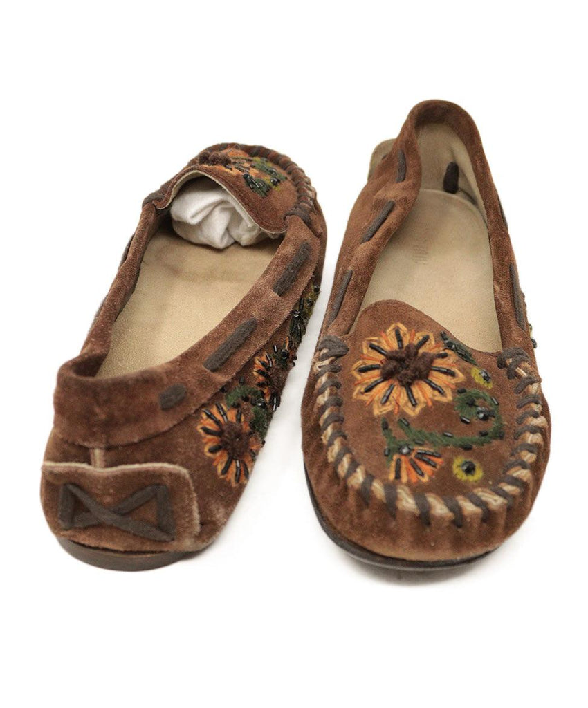 Miu Miu Brown Suede Embroidered Flats sz 7 - Michael's Consignment NYC