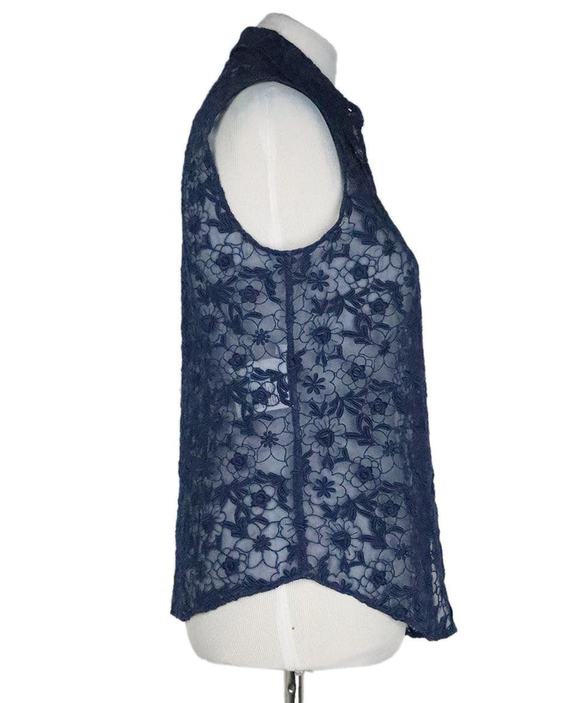 Miu Miu Blue Navy Floral Cotton Silk Sleeveless Top 1