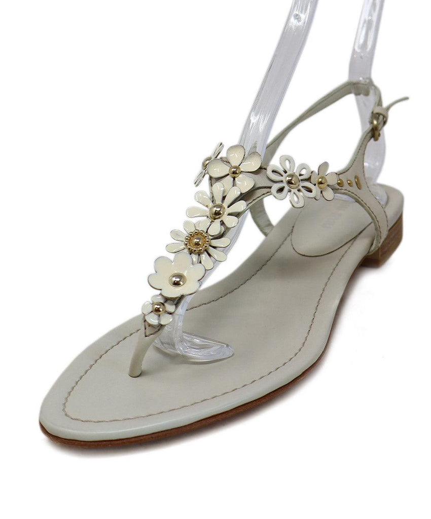 Miu Miu White Leather Floral Sandals 