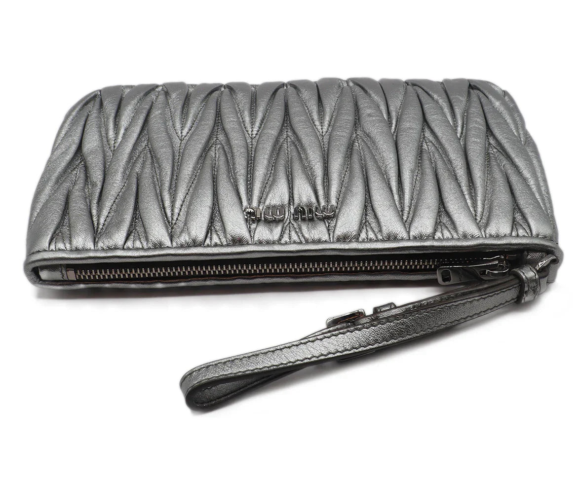 Miu Miu Metallic Silver Leather Wristlet l Michael's Luxury