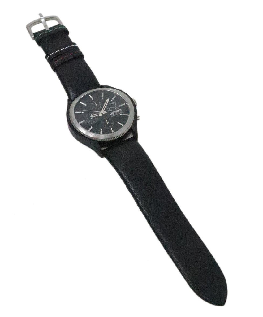 Moschino Black Leather & Stainless Steel Watch 