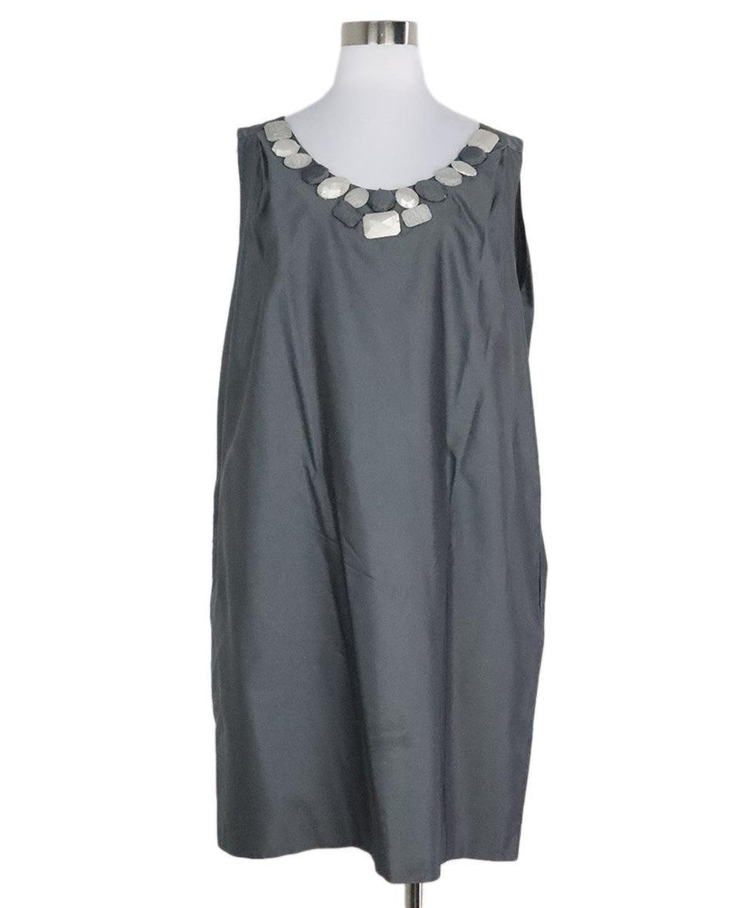 Moschino Grey Silk Dress w/ Beaded Trim sz 12 - Michael's Consignment NYC