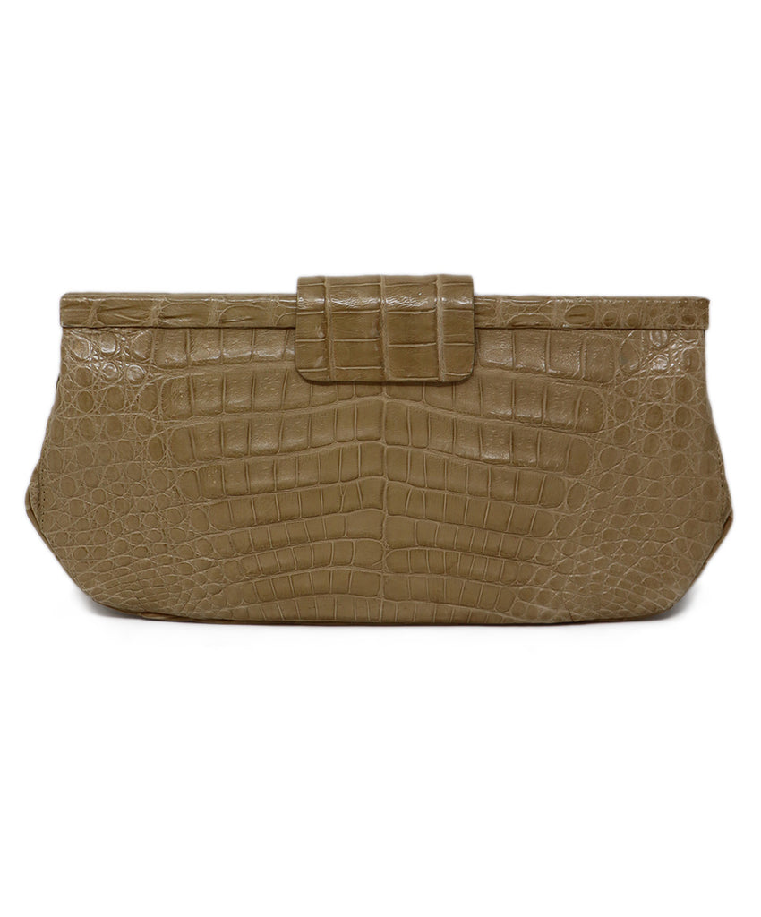 Nancy Gonzalez Beige Crocodile Leather Clutch 