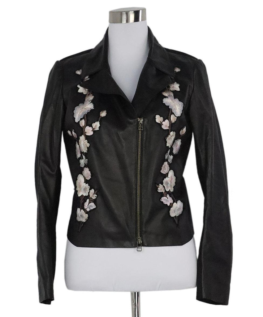Nigel Preston Black Leather Jacket w/ Floral Embroidery sz 4 - Michael's Consignment NYC