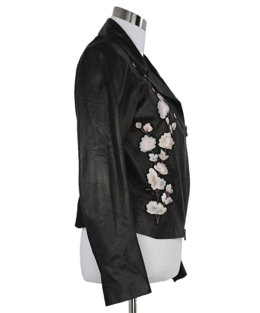 Nigel Preston Black Leather Jacket w/ Floral Embroidery sz 4 - Michael's Consignment NYC