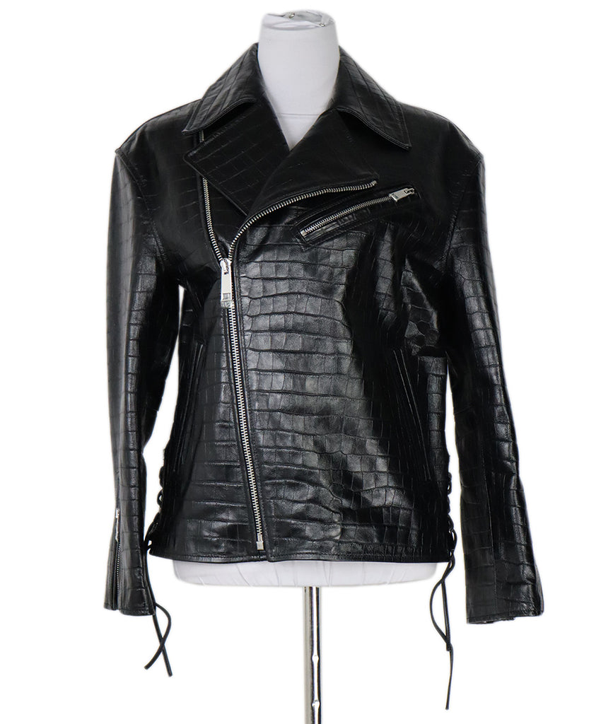 Nili Lotan Black Pressed Leather Biker Jacket 