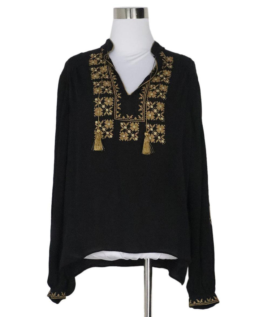 Nili Lotan Black & Gold Embroidered Blouse sz 4 - Michael's Consignment NYC