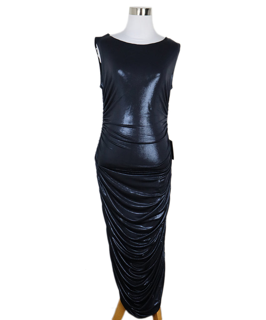 Norma Kamali Metallic Navy Evening Dress 