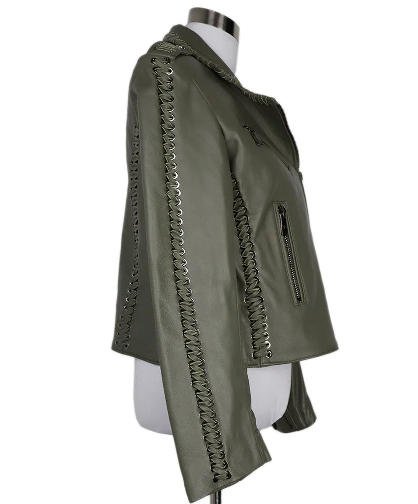 Nour Hammour Green Leather & Silver Grommet Jacket sz 12 - Michael's Consignment NYC
