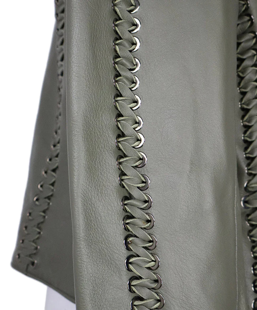 Nour Hammour Green Leather & Silver Grommet Jacket sz 12 - Michael's Consignment NYC