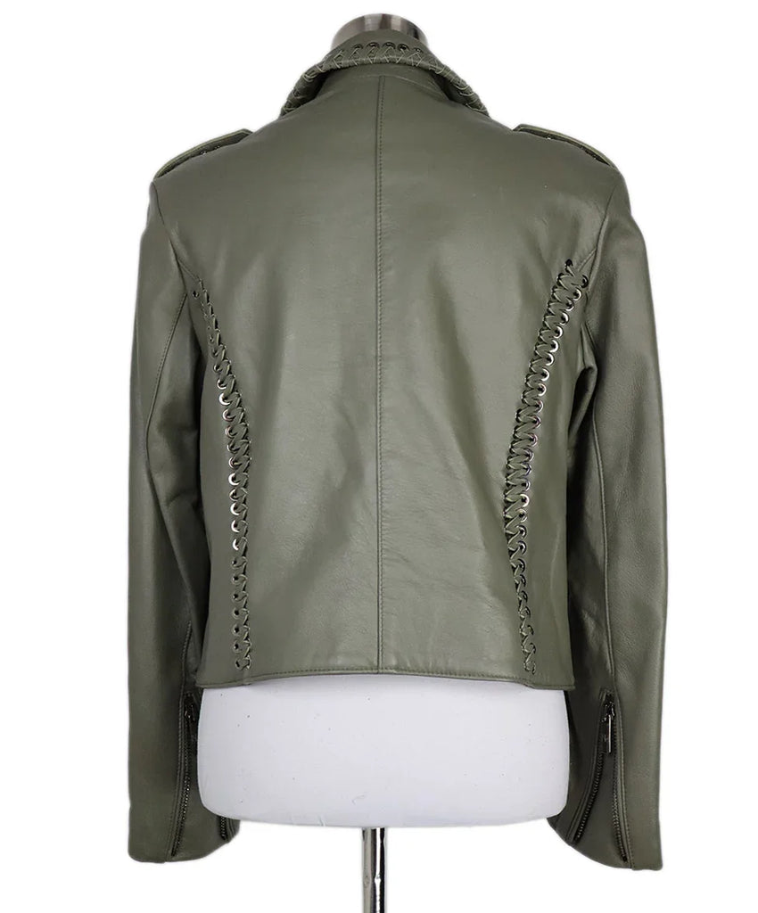 Nour Hammour Green Leather & Silver Grommet Jacket sz 12 - Michael's Consignment NYC