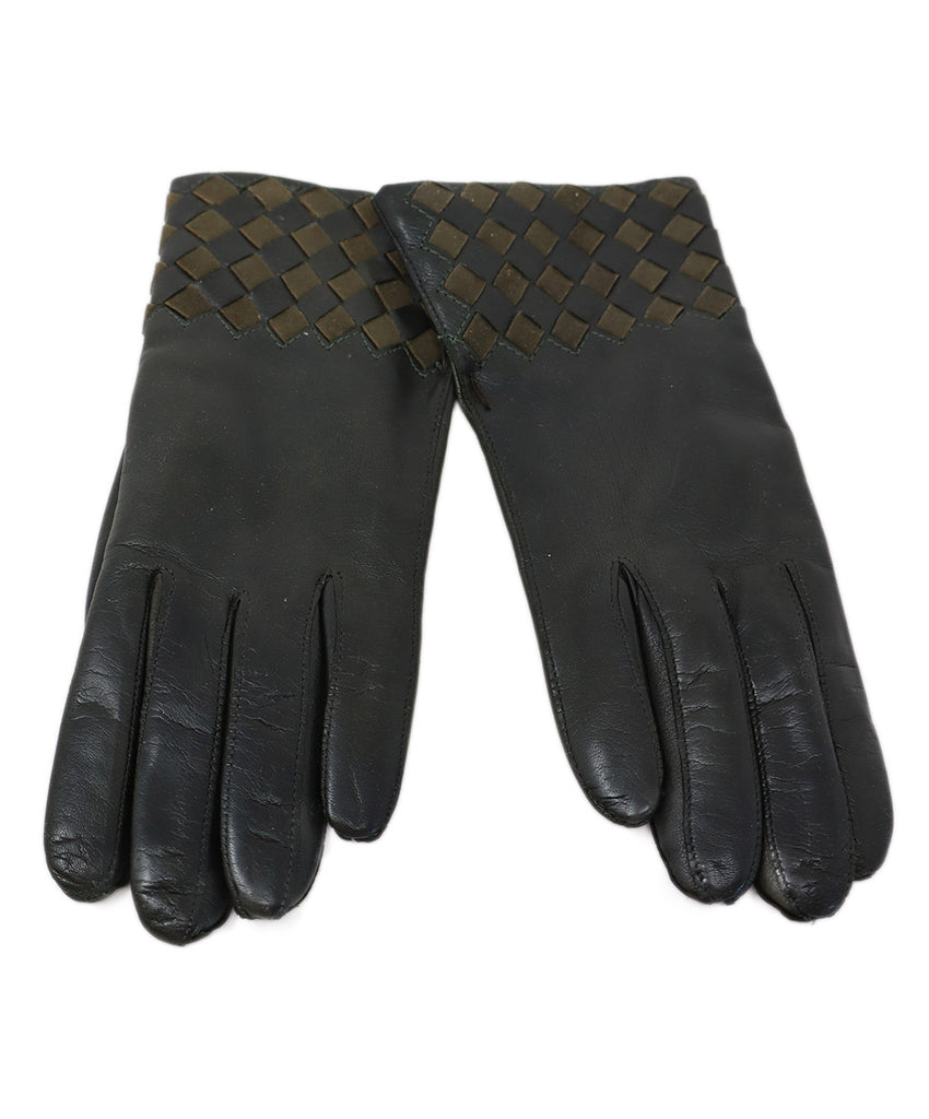 Olive Green Leather & Suede Gloves 