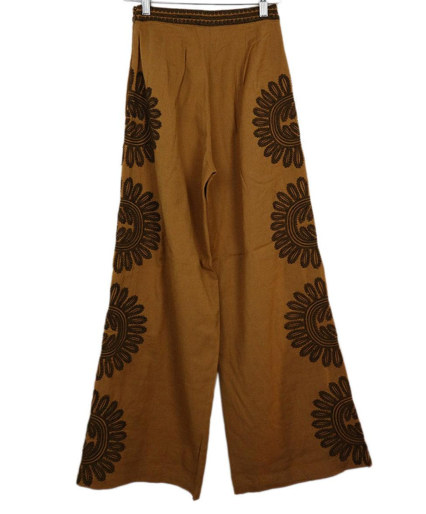 Ollari Tan Embroidered Linen Pants sz 2 - Michael's Consignment NYC