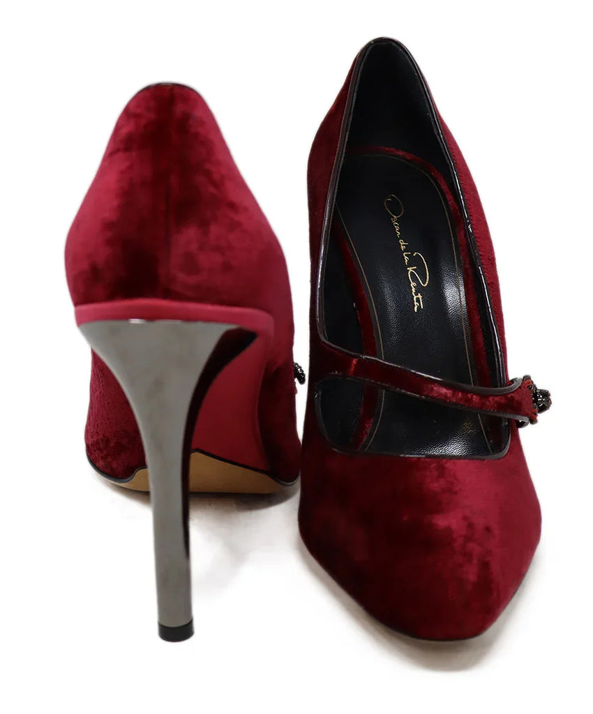 Oscar De La Renta Burgundy Velvet Rhinestone Heels sz 9.5 - Michael's Consignment NYC
