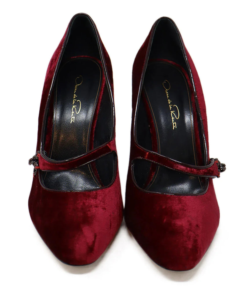 Oscar De La Renta Burgundy Velvet Rhinestone Heels sz 9.5 - Michael's Consignment NYC