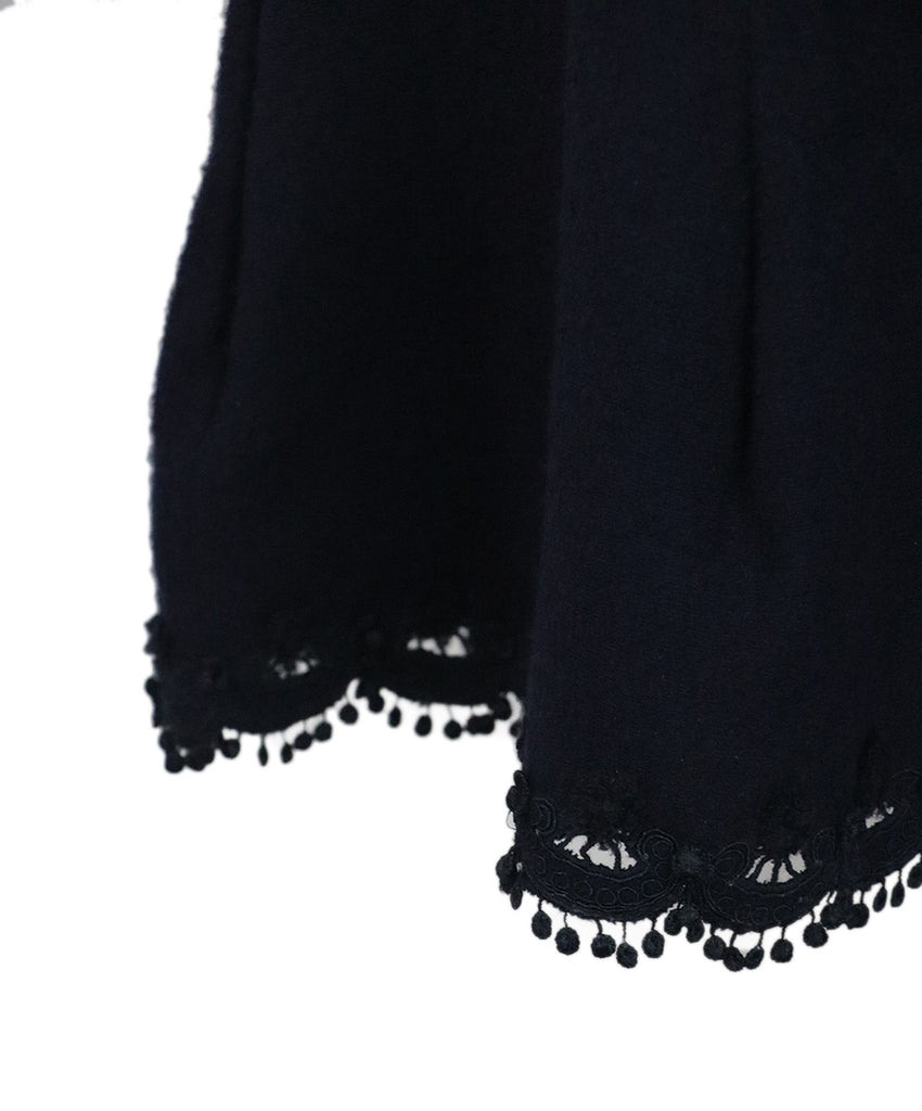 Oscar De La Renta Navy Wool Applique Skirt 4