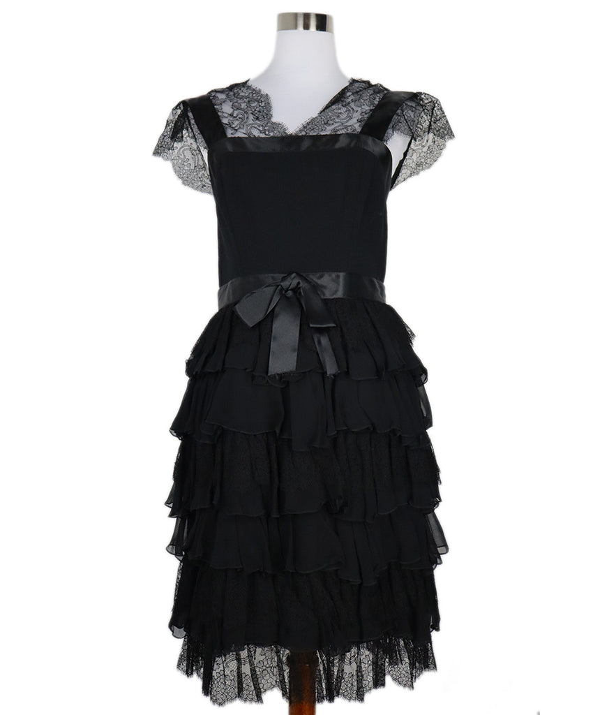 Oscar De La Renta Wool Lace Satin Bow Dress 