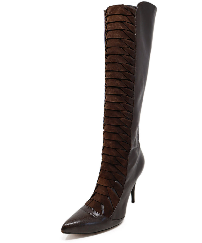 Oscar De La Renta Brown Leather Suede Boots 