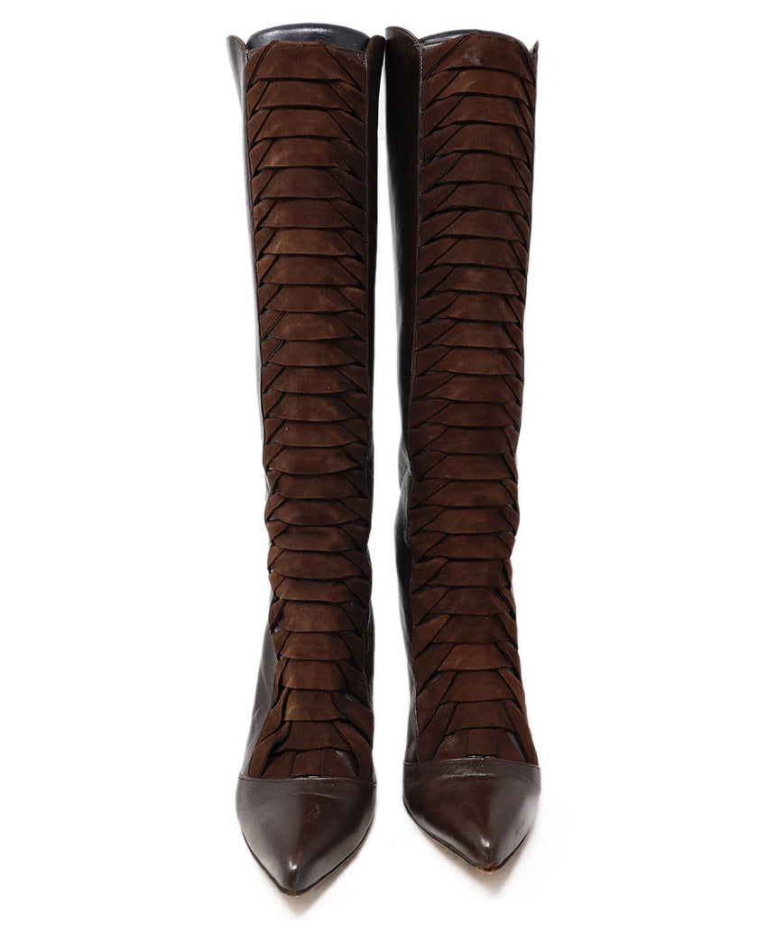 Oscar De La Renta Brown Leather Suede Boots 3