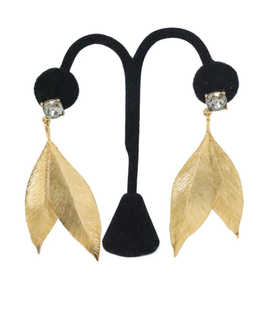 Oscar De La Renta Gold & Rhinestone Leaf Earrings - Michael's Consignment NYC