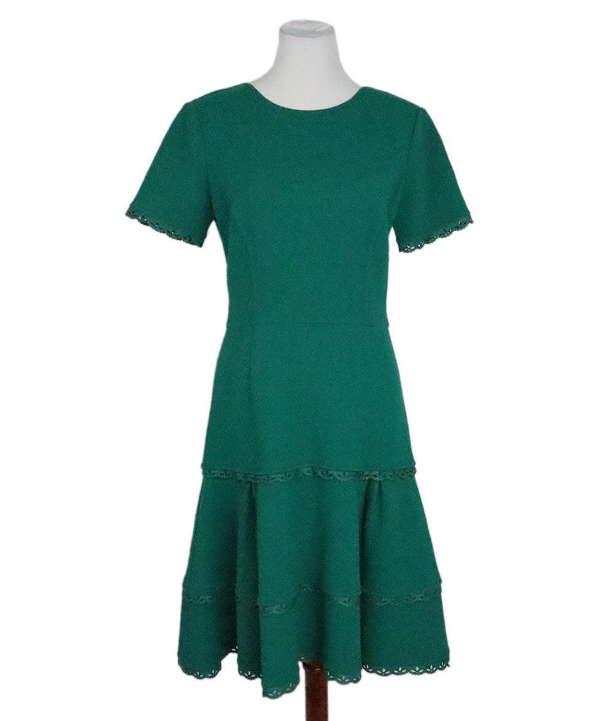 Oscar De La Renta Green Wool Dress w/ Leather Trim sz 8 - Michael's Consignment NYC