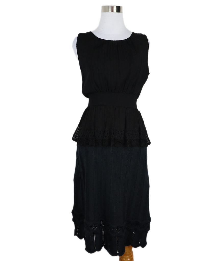Oscar De La Renta Black & Navy Silk Ruffle Dress 