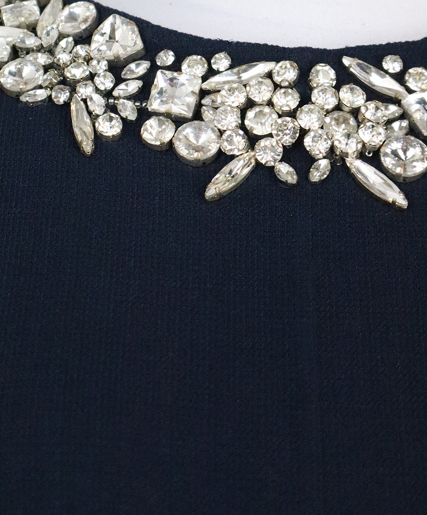 Oscar de la Renta Navy Wool Rhinestone Dress 5