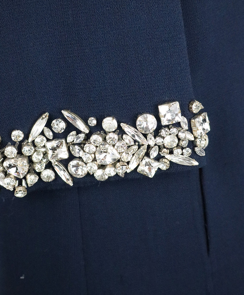 Oscar de la Renta Navy Wool Rhinestone Dress 6