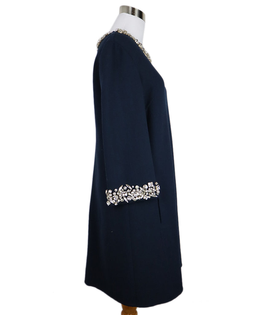 Oscar de la Renta Navy Wool Rhinestone Dress 1