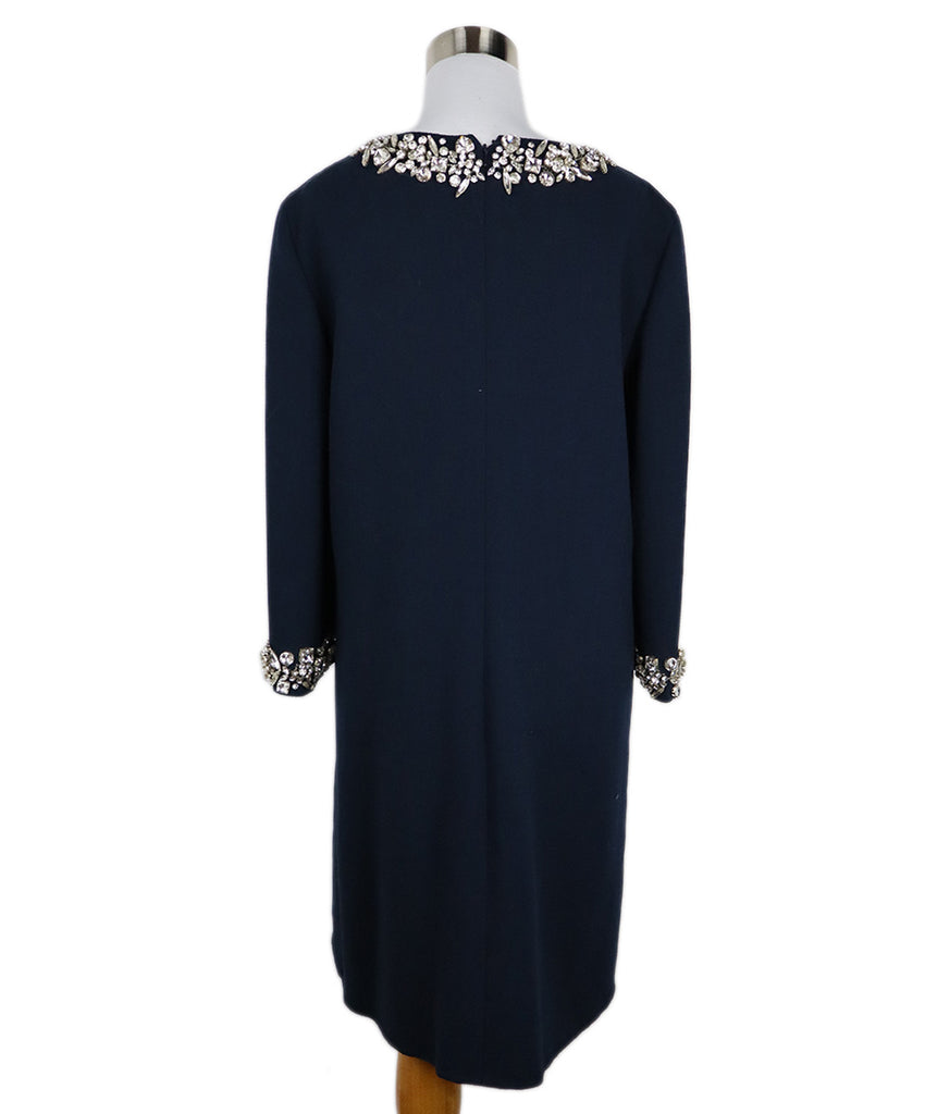 Oscar de la Renta Navy Wool Rhinestone Dress 2
