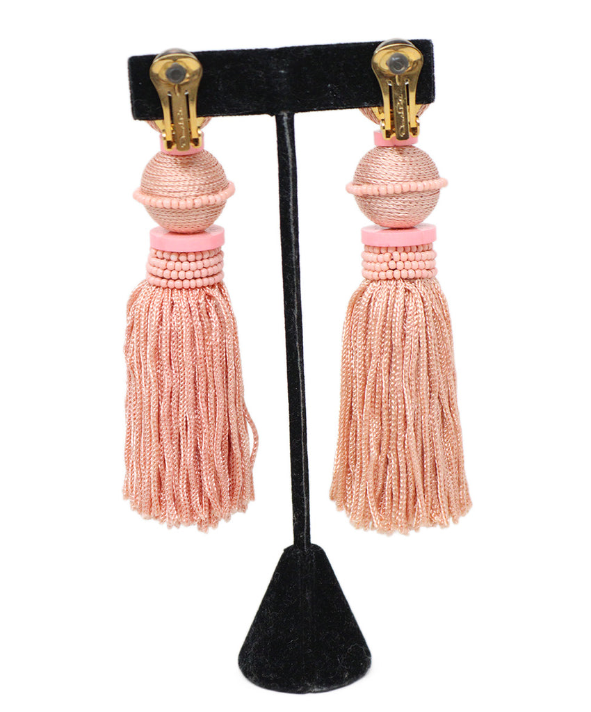 Oscar de la Renta Pink Beaded Tassel Clip On Earrings 2